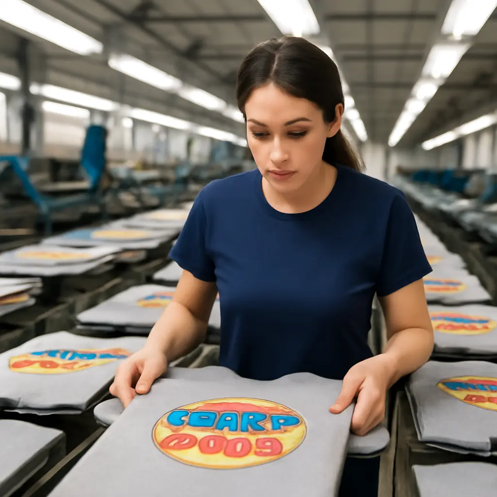 Pracovník kontroluje tisk na výrobní lince