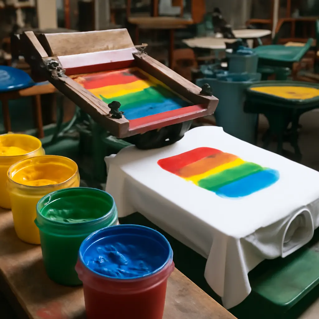 Proces tisku trička Detailní záběr procesu tisku trička v dílně